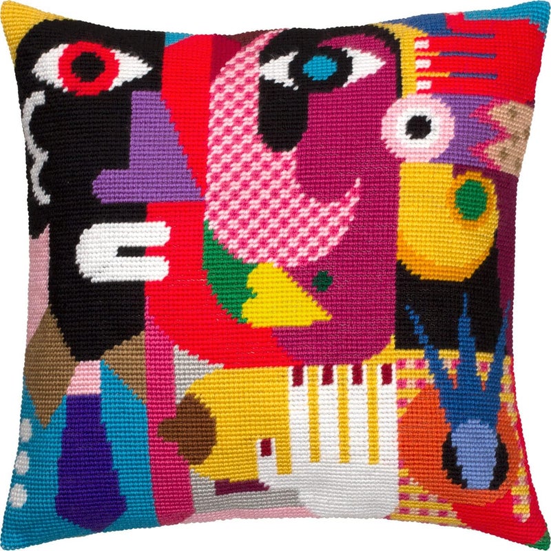 Abstract Stamped Cross-Stitch Kit for Adults and Beginners — A Man and a Woman 16″ × 16″ with Clear, Precise Printed Design on Cotton Canvas; Includes 2 Needles, Yarn, and Easy-Read Chart